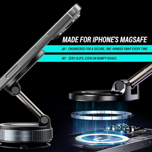 Magnetic Car Phone Holder Foldable Vacuum 360° Rotating Suction Cup Phone Mount